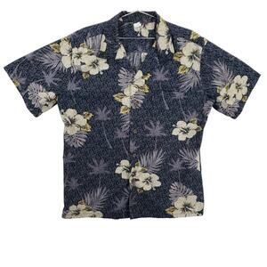 Palmwave Shirt Mens Extra Large Black Geometric Floral Short Sleeve Button Up